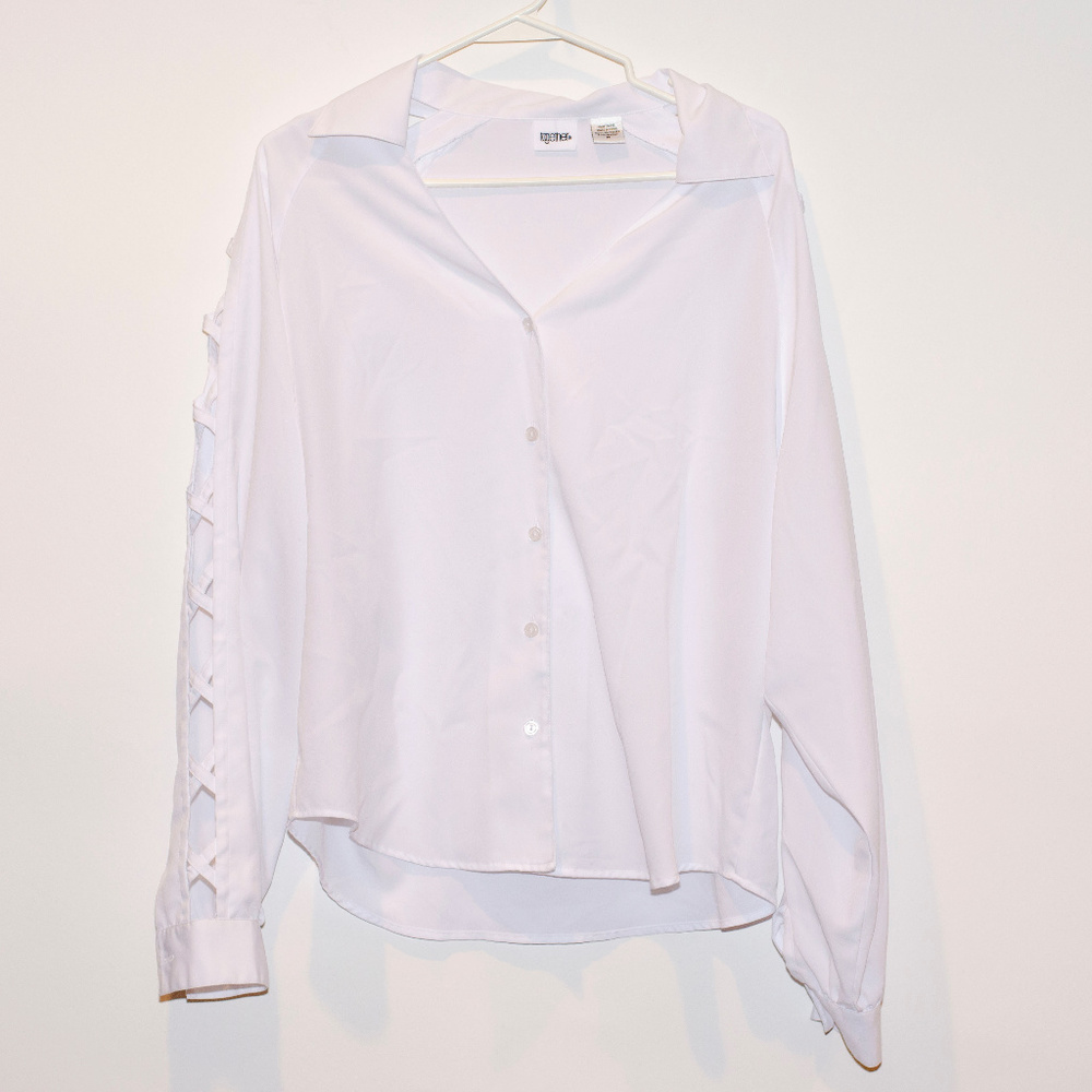 Together White Button Down w/Criss Cross Sleeves